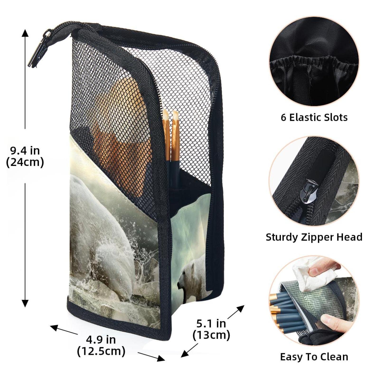 12-Piece Makeup Brush Organizer Bag with Portable Holder Case - Cloudy White Polar Bear Design for Travel & Home Storage | Perfect Cosmetic Brush Organizer for Makeup Artists & Beauty Enthusiasts