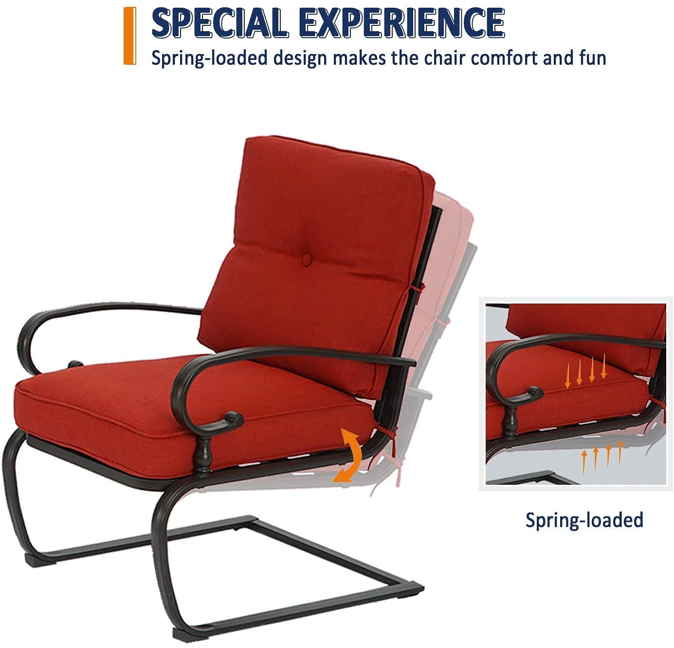 5-Piece Outdoor Patio Furniture Conversation Set - Wrought Iron Bistro Set with Loveseat, 2 Spring Chairs & 2 Tables (Red Cushion Included) - Perfect for Garden, Backyard, Deck or Poolside Relaxation