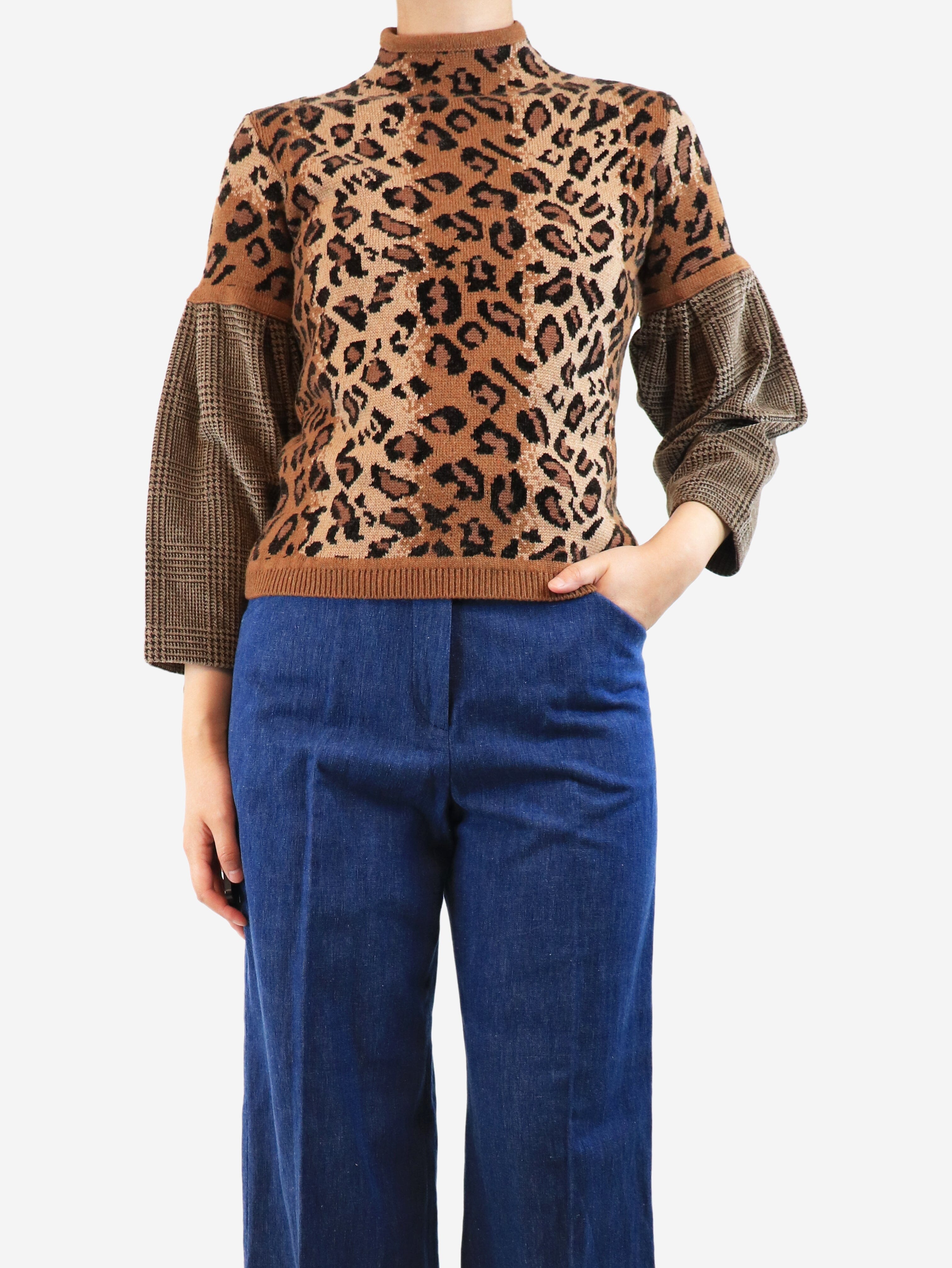 Brown Leopard Print Jumper Women's Size S - Stylish Animal Print Sweater for Casual Outfits & Fall Fashion