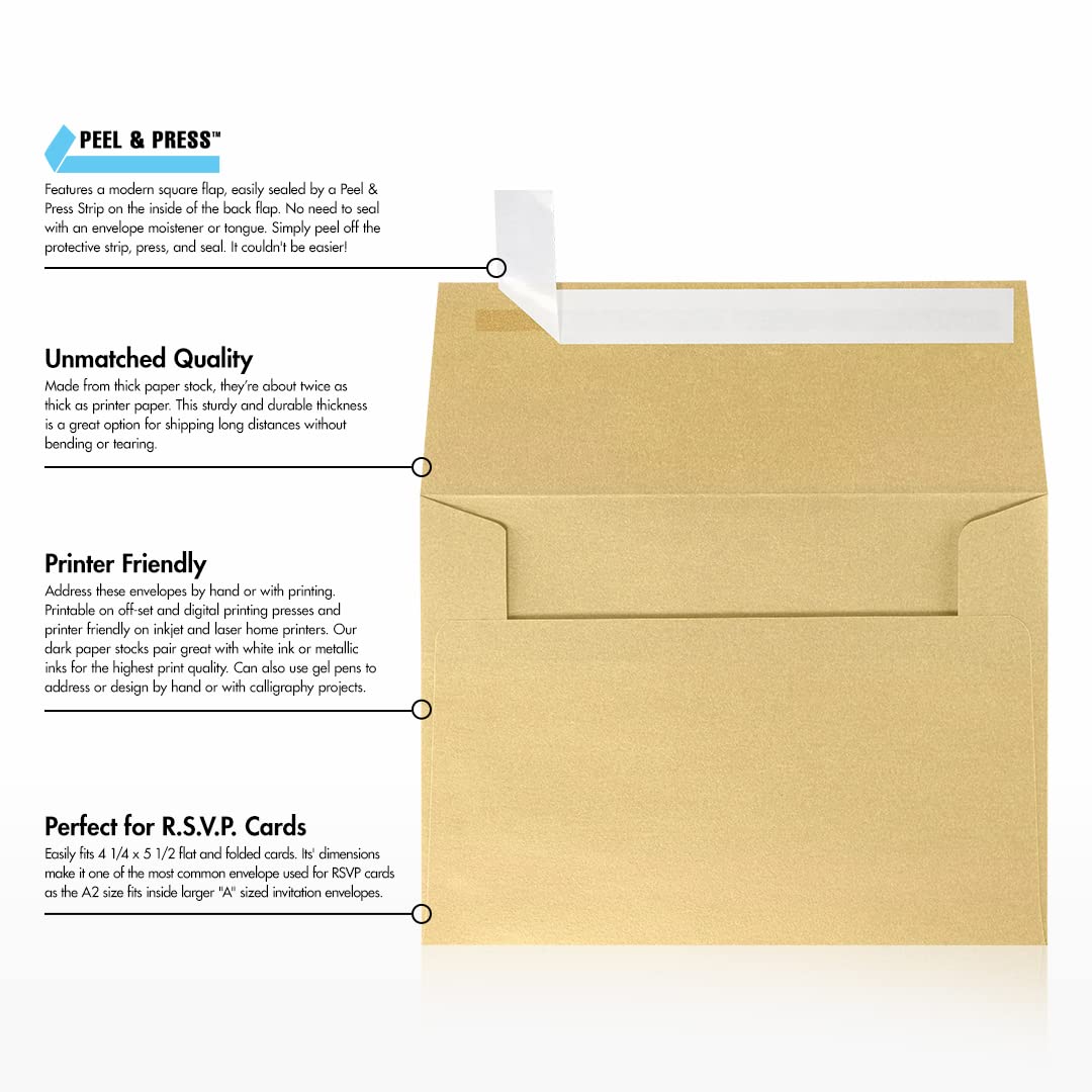 A2 Peel & Press Invitation Envelopes - Blonde Metallic (4 3/8