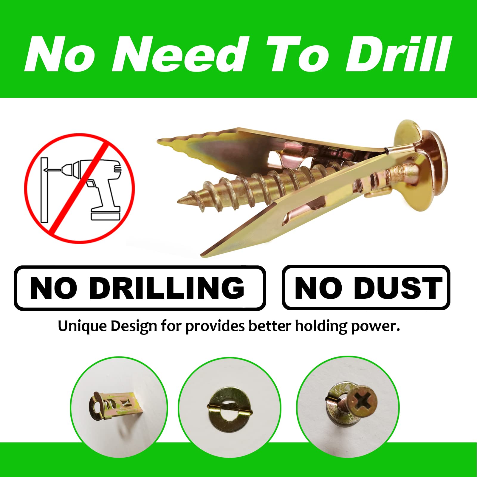 200 PCS Zinc Plated Steel Self-Drilling Drywall Anchors - No Drill Needed, Easy Installation (0.47X1.18inch) - Perfect for Hanging Pictures, Shelves & Home Decor - Includes 100 Anchors & 100 Zinc Screws