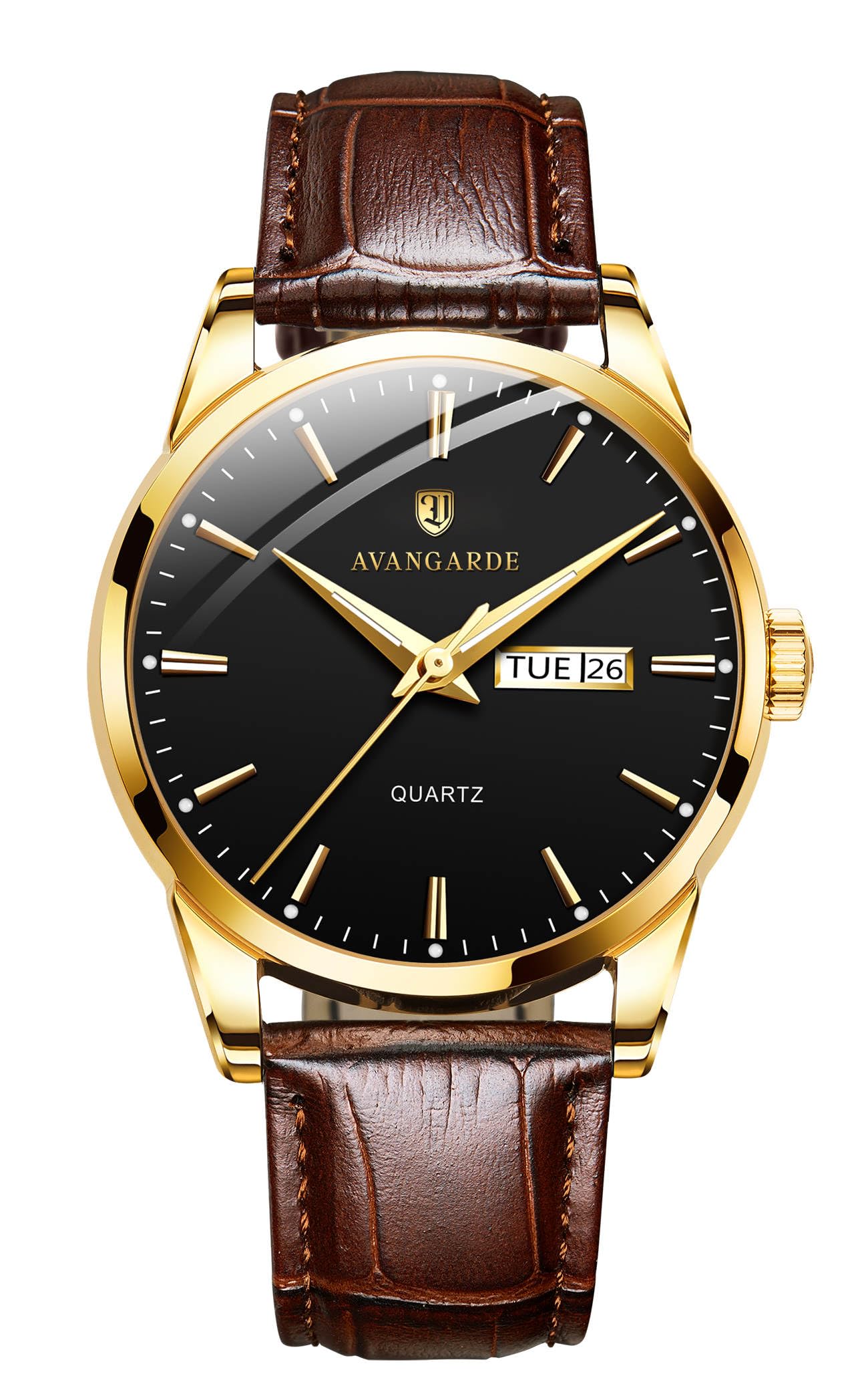 AVANGARDE Men's Brown Leather Watch - Rose Gold, Waterproof, Luminous for Daily Wear & Dress Occasions
