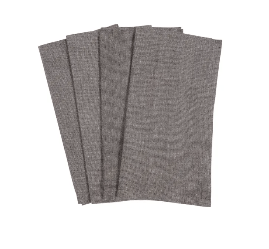 Premium KAF Chambray Napkins - Set of 4 Black Cotton Dinner Napkins for Formal Dining, Parties & Everyday Use