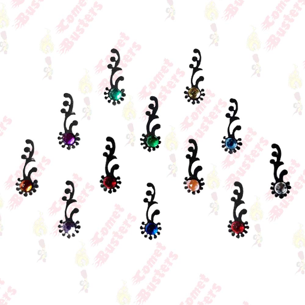 Comet Busters 8mm Black Bindi with Multicolor Stones - Traditional Indian Forehead Jewelry for Weddings, Festivals & Special Occasions (BIN288)