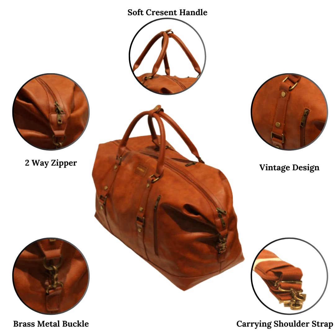 Premium Waterproof Leather Travel Duffle Bag for Men & Women - Large Carry-On Luggage with Spacious Compartment for Airplane, Overnight Trips & Weekend Getaways (Brown) - Ideal for Business Travel, Gym & Outdoor Adventures