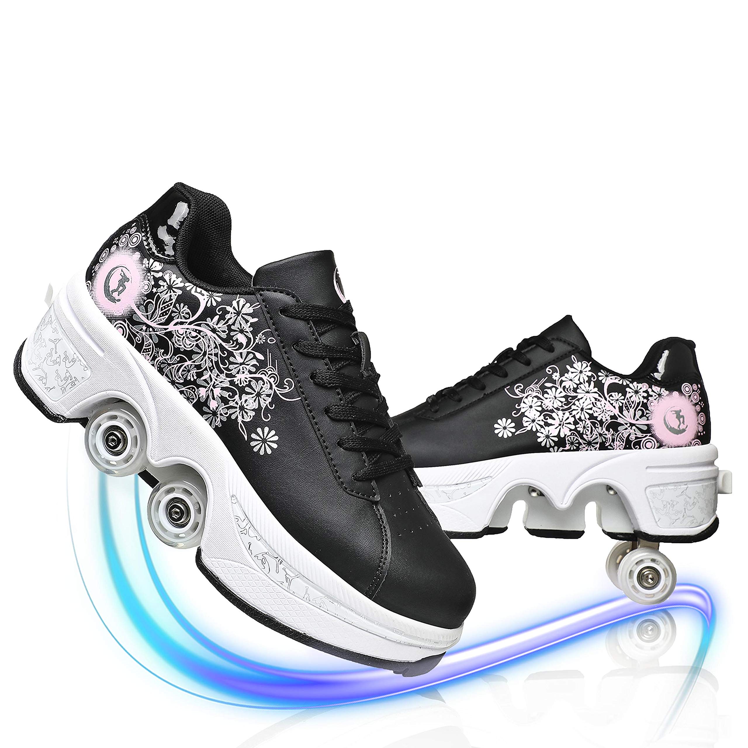 Retractable Roller Skates for Women & Men - 4-Wheel Adjustable Deformable Parkour Sneakers for Outdoor Sports, Running & Skating | Perfect for Street Skating, Fitness & Fun Activities