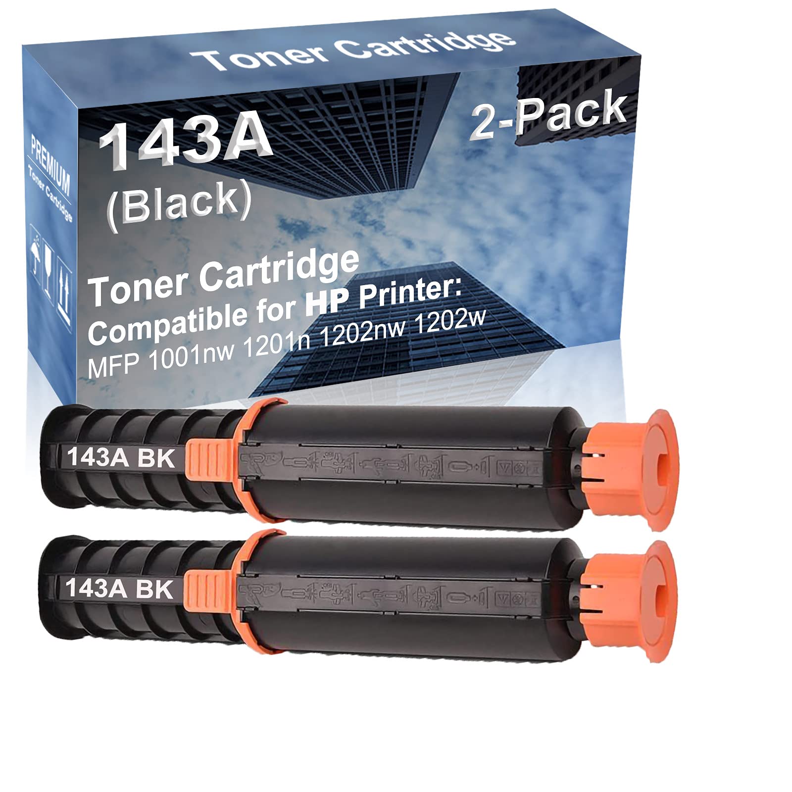 2-Pack High Capacity Black Toner Cartridge Replacement for HP 143A/143AD/W1143A/W1143AD - Compatible with HP MFP 1001nw/1201n/1202nw/1202w Printers | Perfect for Office & Home Printing Needs