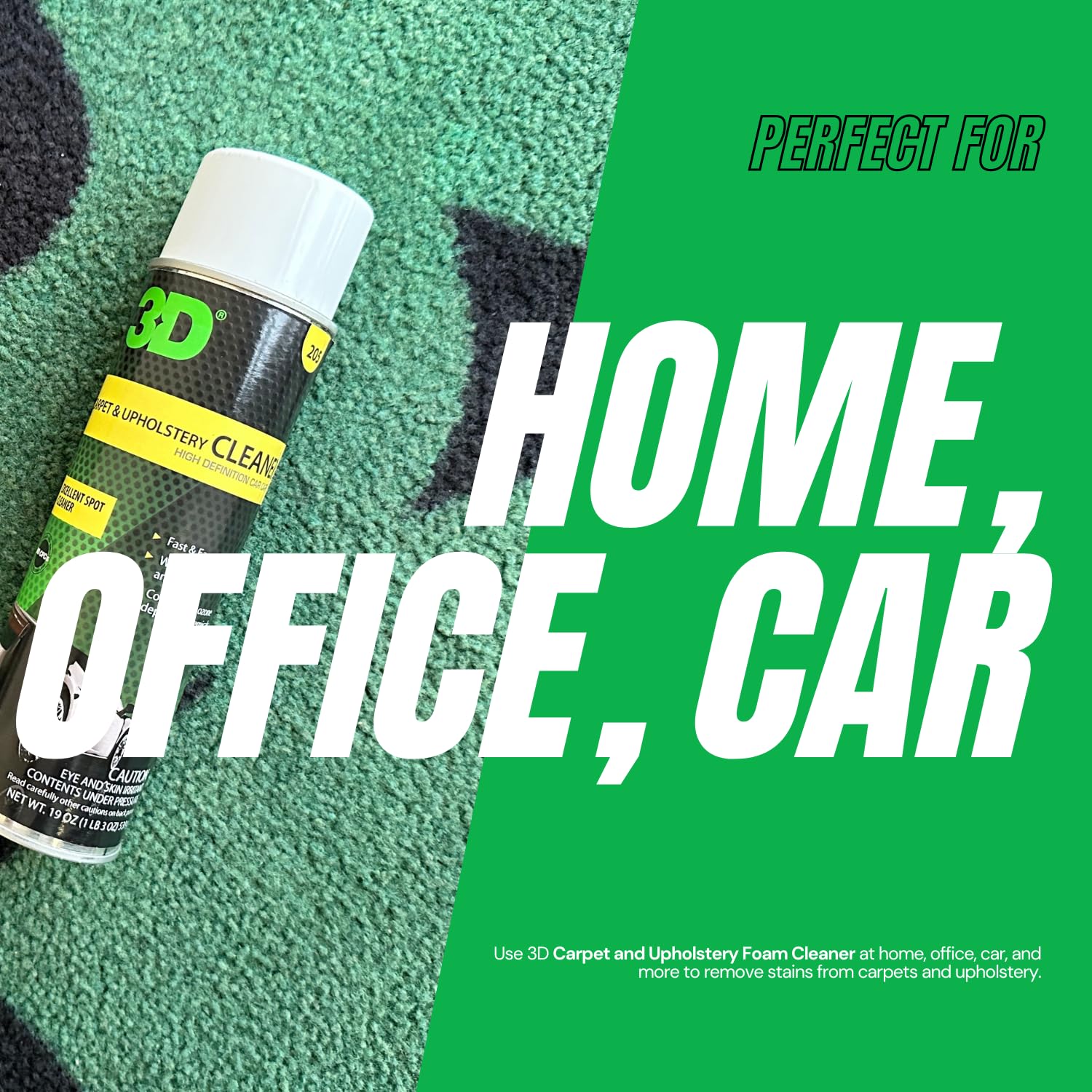 3D Carpet & Upholstery Foam Cleaner - Heavy Duty Stain Remover for Cars, Sofas & Furniture - 19 oz Spray Bottle - Quick Drying & Easy to Use - Perfect for Pet Hair, Spills & Deep Cleaning