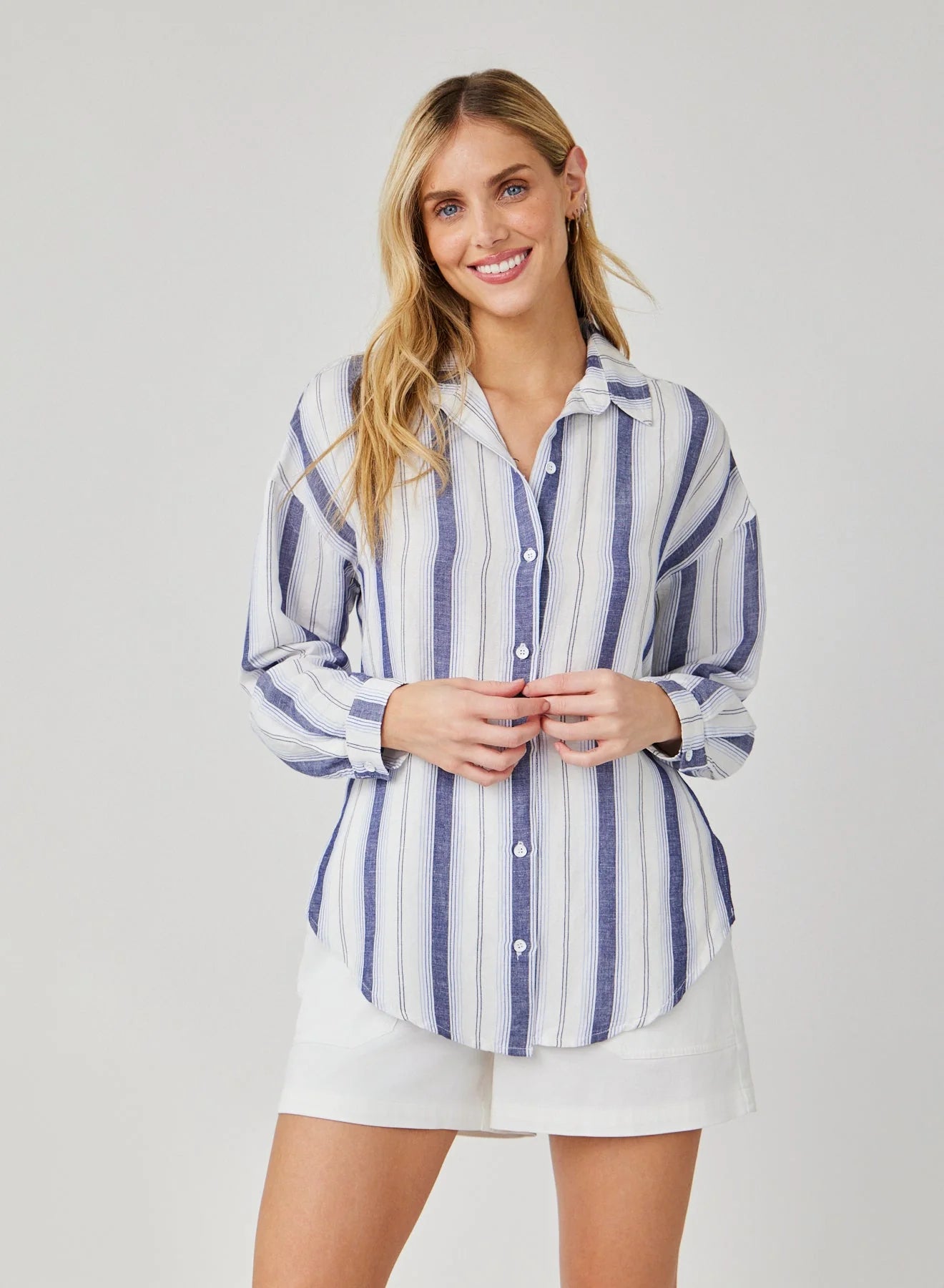 Ombre Stripe Long Sleeve Button Down Shirt for Men - Coastal Style Casual & Business Wear - Perfect for Office, Date Night & Beach Outings