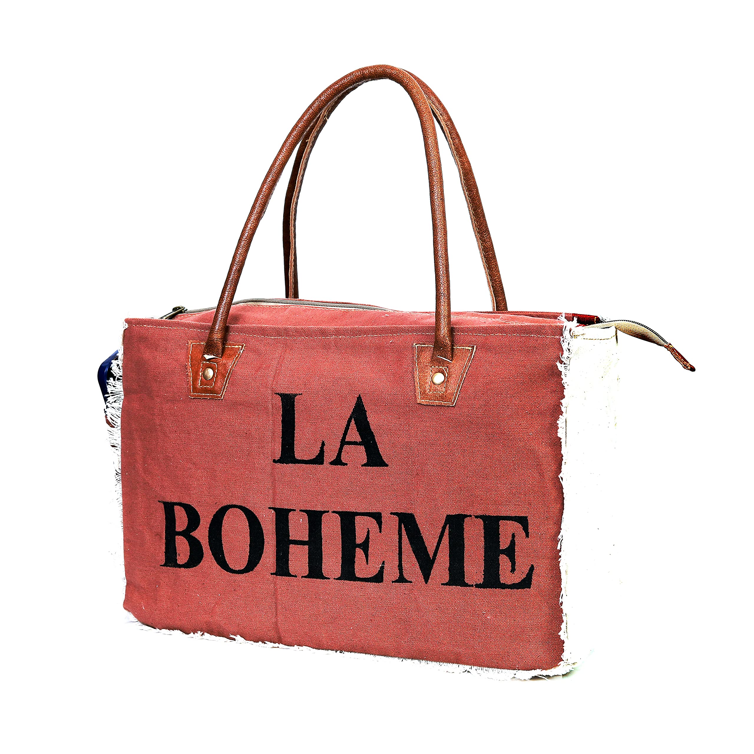 LA BOHEME Upcycled Canvas & Leather Crossbody Bag - Eco-Friendly Vegan Purse for Women, Trendy Shoulder Bag with Adjustable Strap - Perfect for Travel, Shopping & Everyday Use