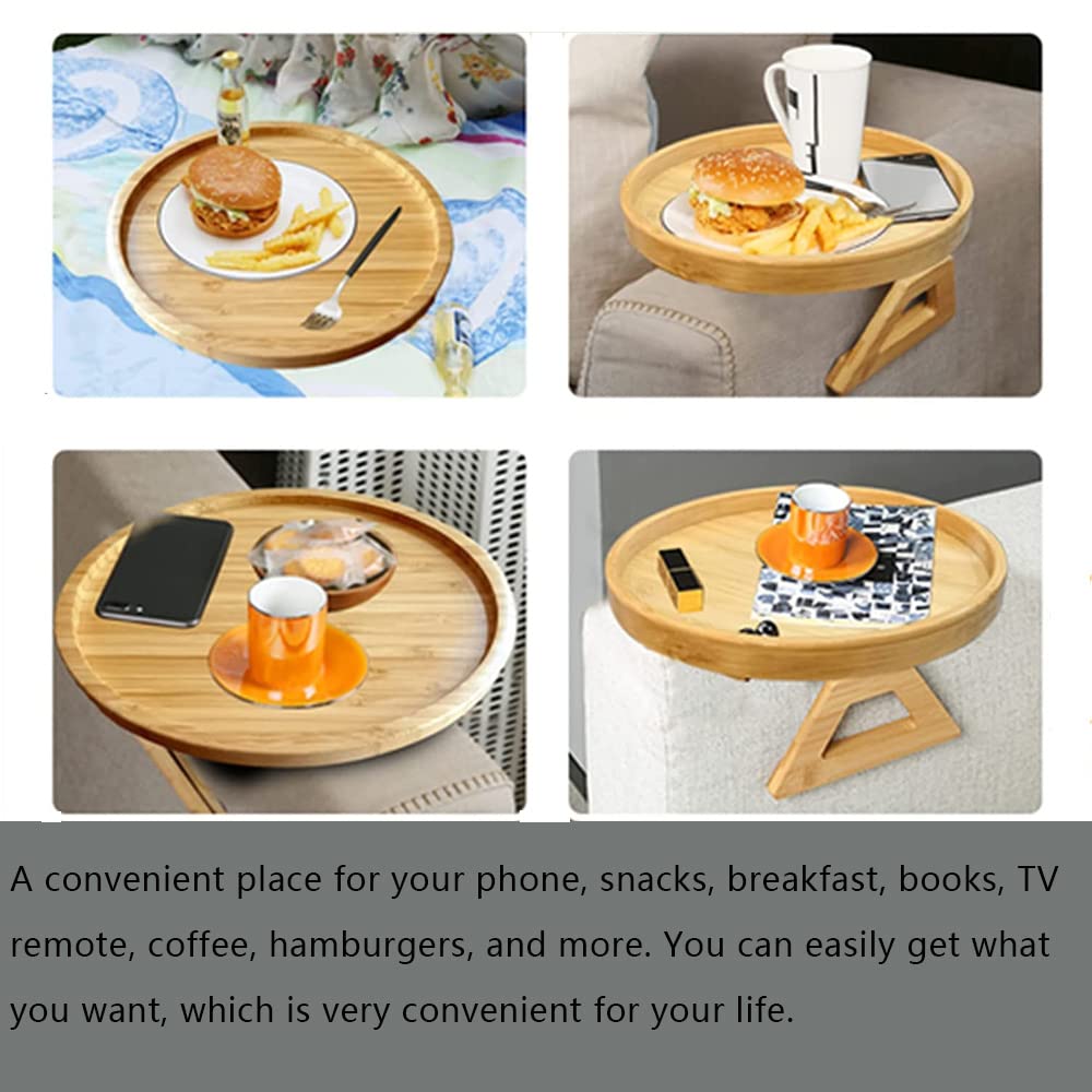 Natural Bamboo Sofa Armrest Tray - Clip-on TV Snack Tray Organizer for Remote Control, Coffee & Snacks | Perfect for Living Room, Bedroom & Home Theater Relaxation