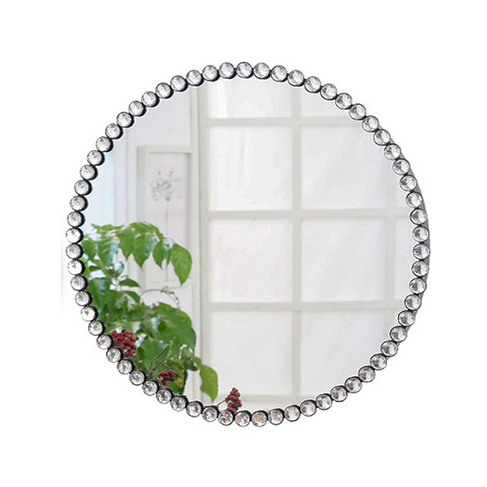 Round Bathroom Makeup Mirror with Acrylic Crystal Beads - Large Circle Wall Mirror for Vanity, Bedroom & Living Room Decor - Elegant Metal Frame Mirror for Hotel, Corridor & Entrance Decoration - Perfect for Makeup, Dressing & Home Styling