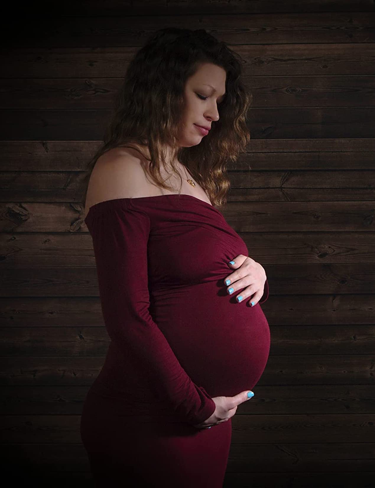 Saslax Elegant Fitted Maternity Gown - Long Sleeve Slim Fit Maxi Dress for Pregnancy Photoshoot, Baby Shower & Special Occasions