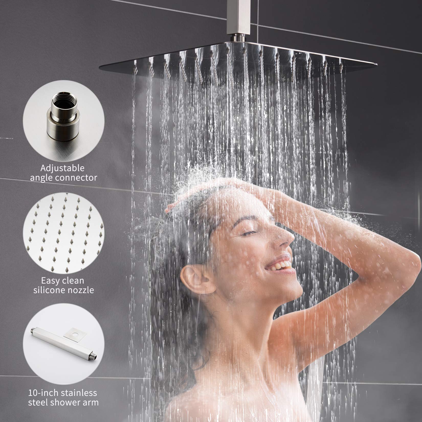 ESNBIA 10 Inch Ceiling Shower System - High Pressure Rainfall Dual Shower Head Combo with Handheld Sprayer, Chrome Shower Faucet Set with Valve and Trim - Perfect for Modern Bathroom Renovation & Spa-Like Shower Experience