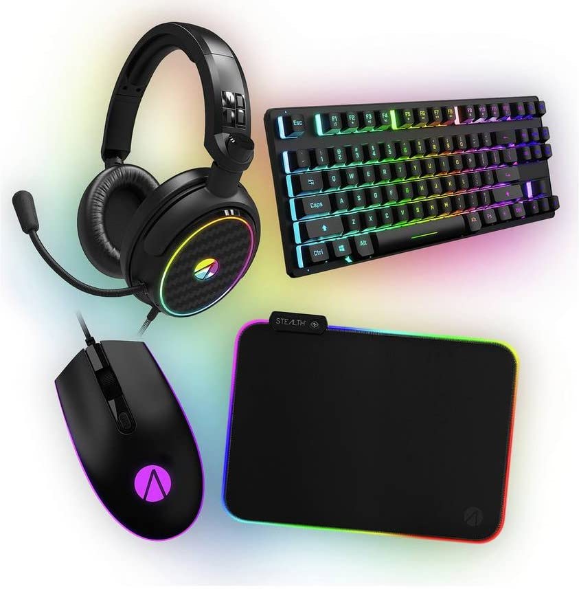 STEALTH 4-in-1 RGB Gaming Bundle for PC & Console - Backlit Keyboard, Gaming Mouse, Headset with Mic & Large Mouse Pad - Perfect for Esports, Streaming & Home Gaming Setup