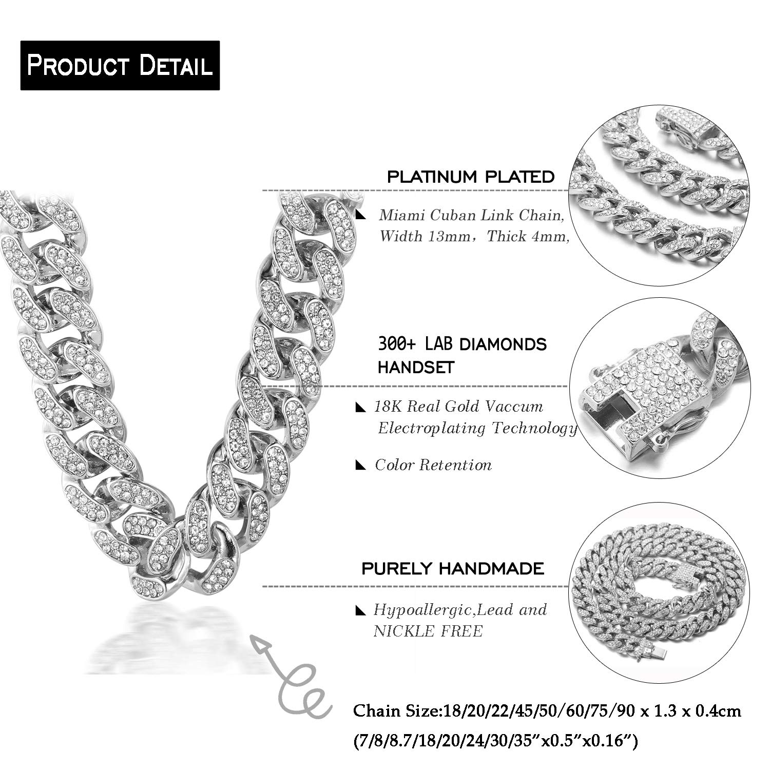 13MM Cuban Link Chain for Men - 18K Real Gold Plated/Platinum White Gold Finish Iced Out Necklace & Bracelet Set with Full CZ Diamond Cut Prong Setting & Gift Box - Perfect for Gifts, Parties, and Luxury Fashion Accessories