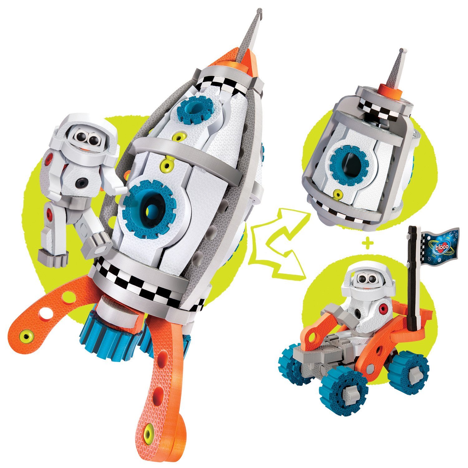 Bloco Toys 3-in-1 Galactic Mission STEM Building Kit - Astronaut Spacecraft & Shuttle Rocket DIY Construction Set (210 Pieces) - Perfect for Kids STEM Learning & Space Exploration Play
