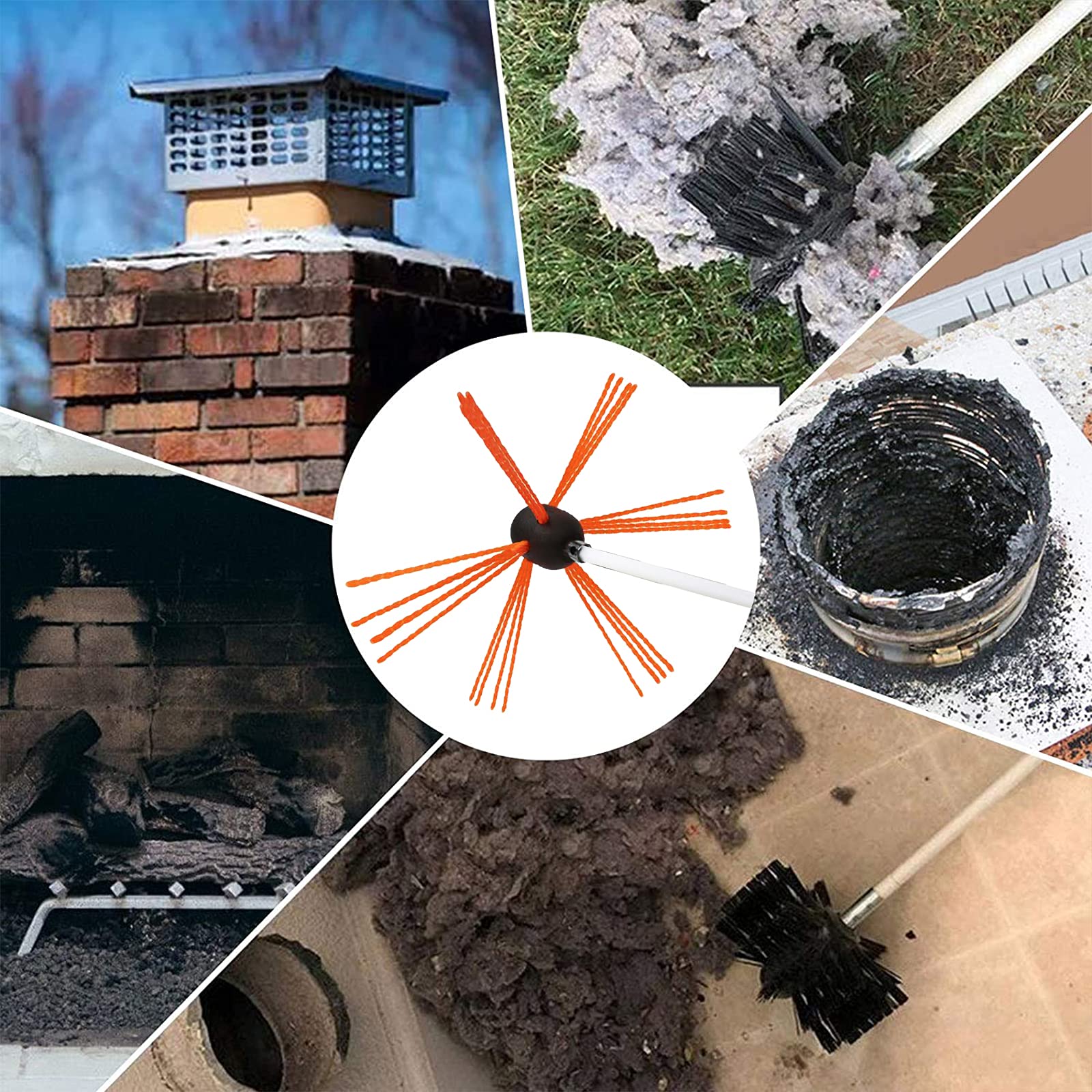 YUEWO 20-39ft Fireplace Chimney Cleaning Brush Kit - Heavy Duty Nylon Flexible Rods & Brush Head - Dryer Vent Cleaner - Perfect for Fireplace, Wood Stove & HVAC Duct Maintenance