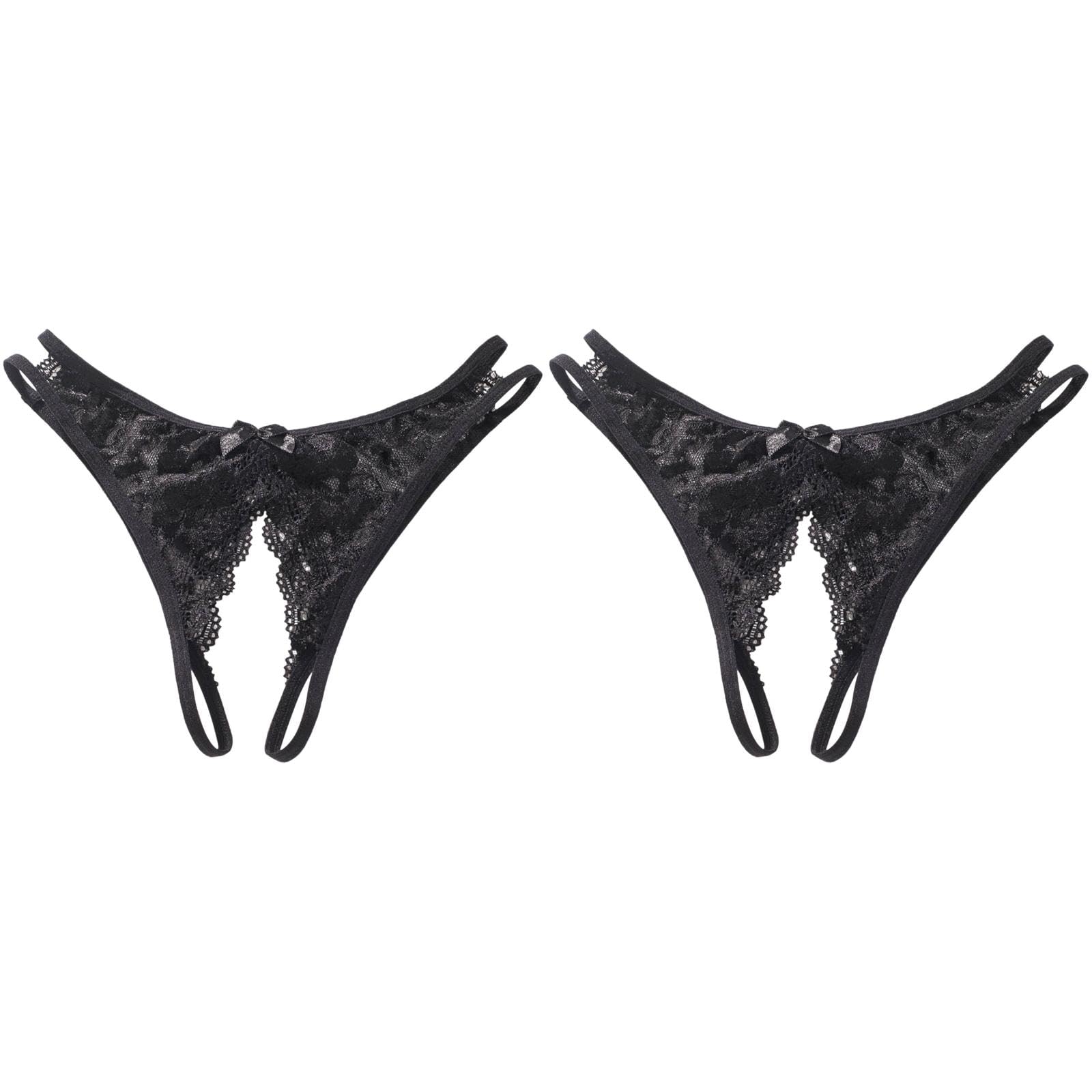 Sexy Floral Lace Crotchless Thong Underwear for Women - T-Back Mesh See-Through Panties with Bowknot Detail | Perfect for Lingerie Parties, Role Play & Intimate Moments