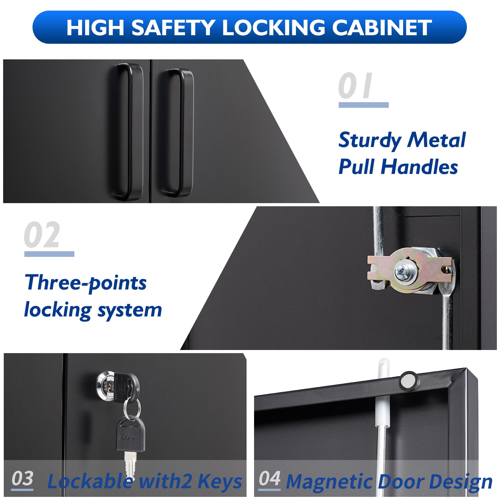 Lockable Metal Storage Cabinet with 2 Adjustable Shelves - Black Steel Office & Tool Cabinet for Home, Garage, Hallway | Secure Storage for Documents, Tools & Supplies