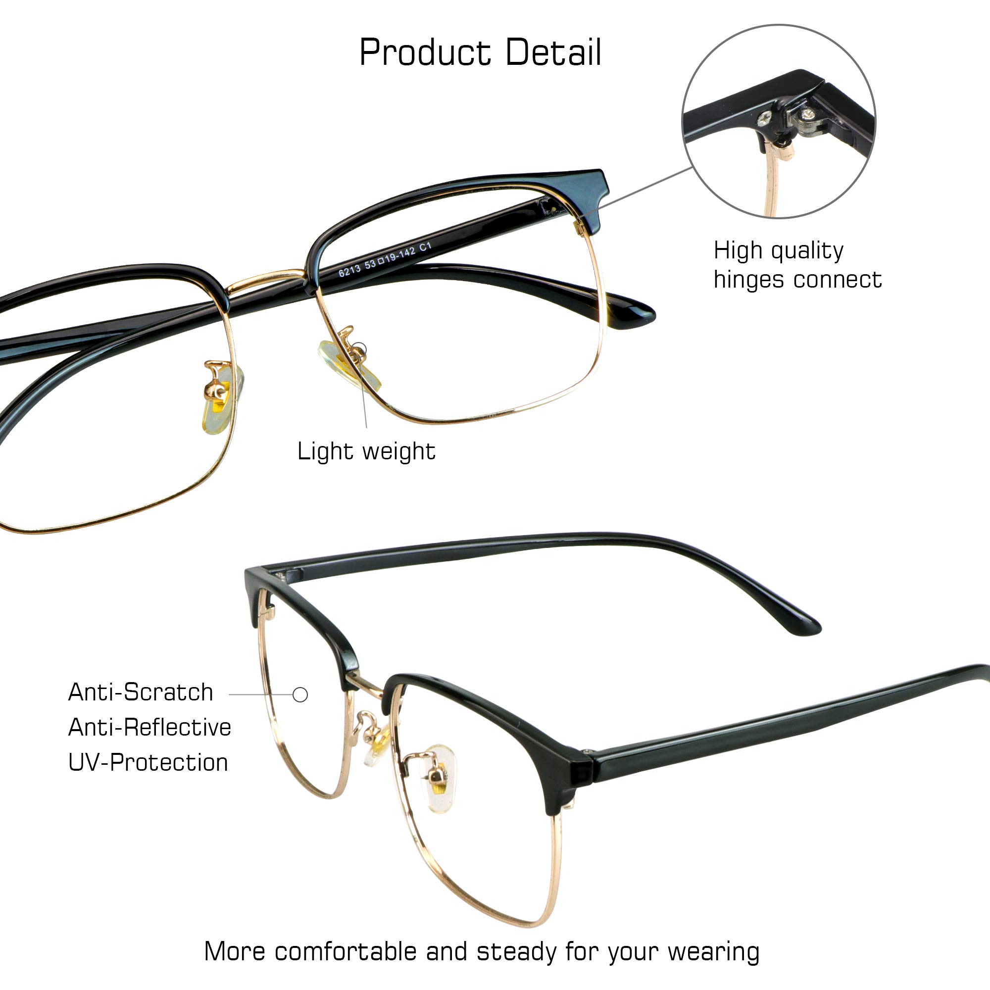 VisionGlobal Blue Light Blocking Glasses for Women & Men - Bifocal Computer Reading Glasses with Stylish Square Frame - Reduce Eye Strain for Office Work, Gaming & Screen Time