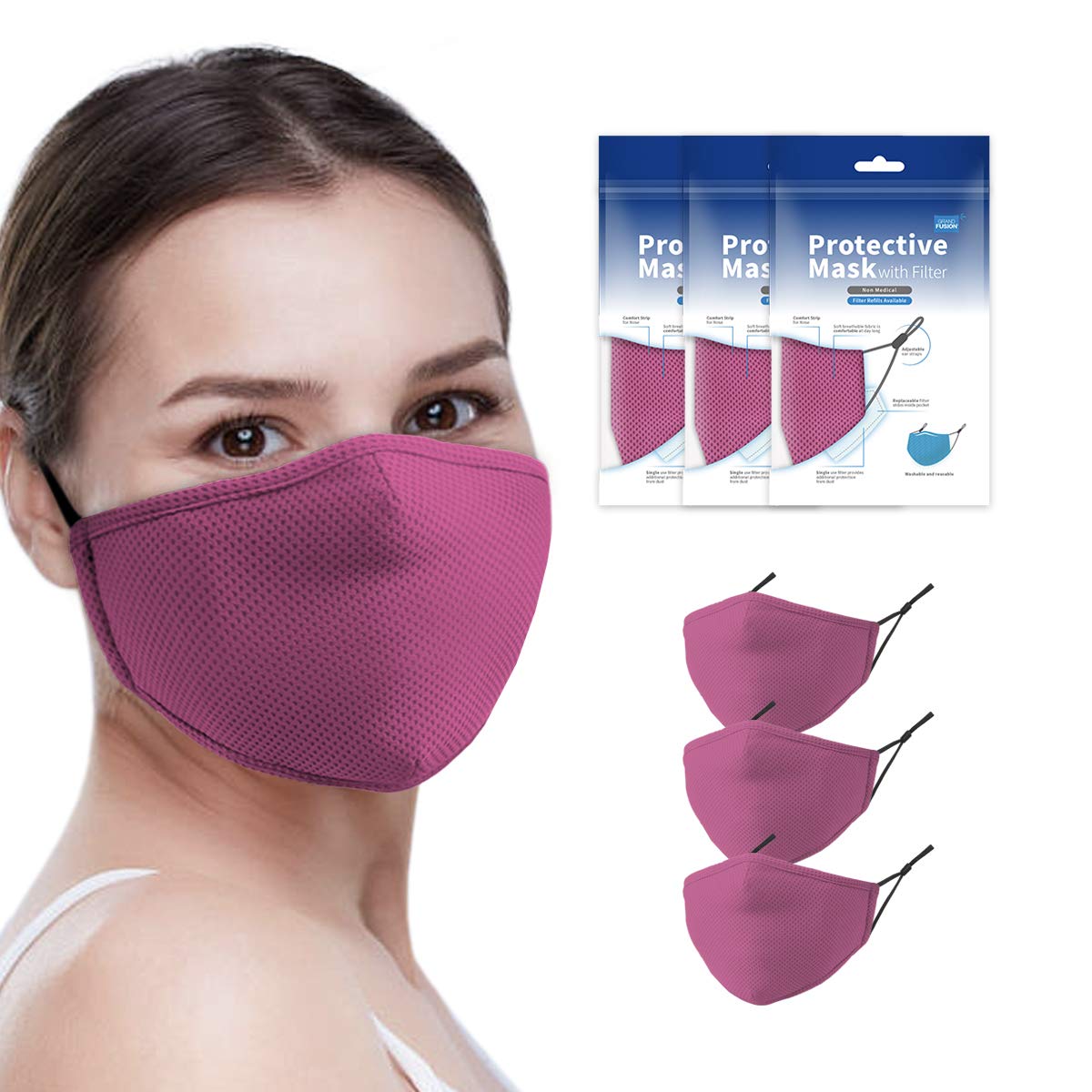 Grand Fusion Housewares Washable & Reusable Cloth Face Mask with Disposable Air Filter - Breathable Comfort for Men & Women - Perfect for Daily Commute, Travel & Outdoor Activities