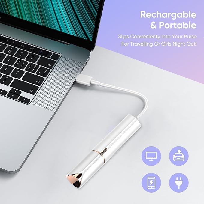 VIFORA Facial Hair Remover for Women - Painless USB Rechargeable Epilator for Face, Chin, Cheeks, Eyebrows & Upper Lip | Portable Hair Removal Device for Smooth Skin at Home or Travel (White)