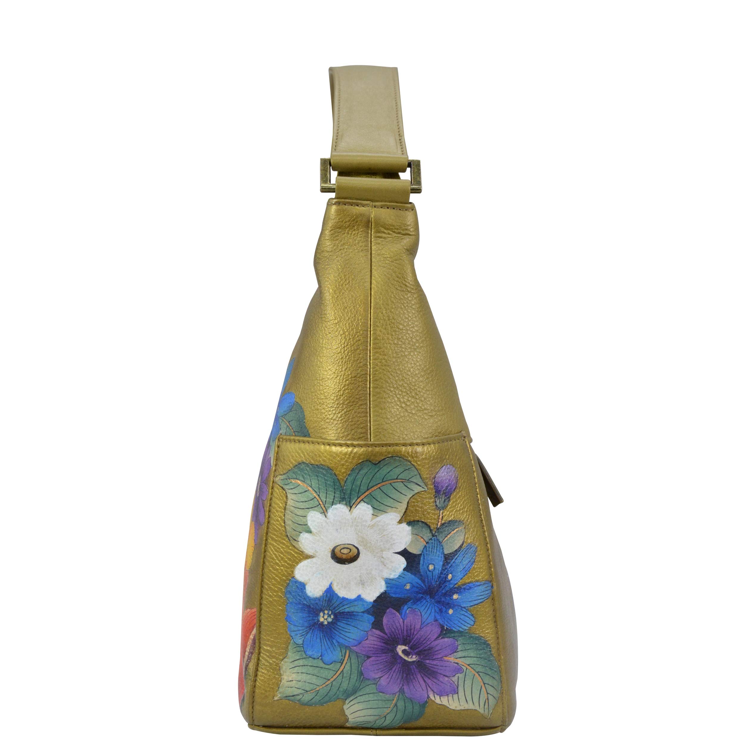 Anuschka Women's Hand-Painted Leather Hobo Bag with Side Pockets - Classic Shoulder Purse for Work, Travel & Everyday Use