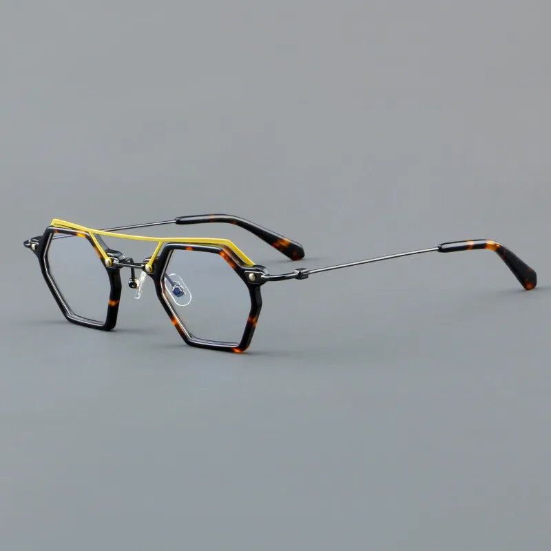 CCspace Unisex Full Rim Polygon Double Bridge Acetate Alloy Eyeglasses 3812 - Stylish & Durable Frame for Men & Women - Perfect for Work, Reading & Fashion Accessories
