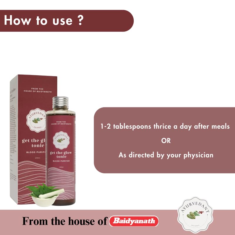 Baidyanath Ayurvedant Get The Glow Tonic Herbal Elixir 200ml - Natural Skin Brightening & Hydrating Formula for Radiant & Glowing Skin | Pack of 1 | Perfect for Daily Skincare Routine & Ayurvedic Beauty Regimen