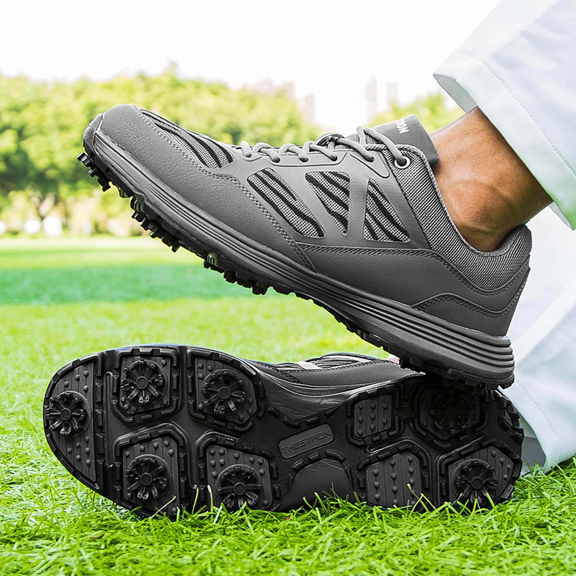 **Waterproof Spiked Golf Shoes for Men - Lightweight Breathable Sneakers for Professional & Outdoor Sports - Large Size D7 | Perfect for Golfing, Walking & Casual Wear**