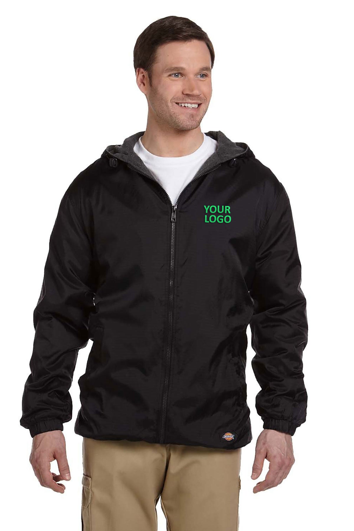 Dickies Fleece Lined Hooded Nylon Jacket for Men & Women | Winter Warm Work Jacket with Zipper Pockets | Outdoor Workwear & Casual Wear (Black, Model 33237)
