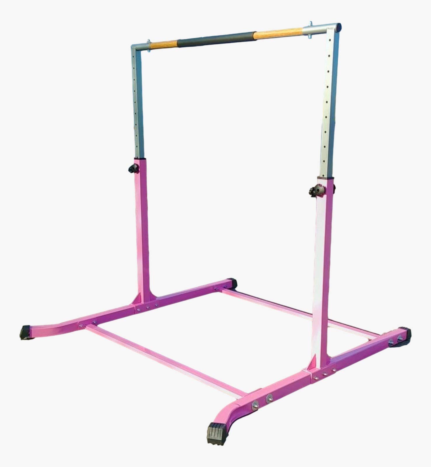 Professional Adjustable Gymnastics Training Bar - 13-Level Height (3-5 FT) with Cushioned Kip Bar & Curved Legs - Junior Horizontal/Asymmetric Bar for Home Gym (Pink) - Perfect for Kids' Gymnastics Practice, Strength Training & Indoor Fitness