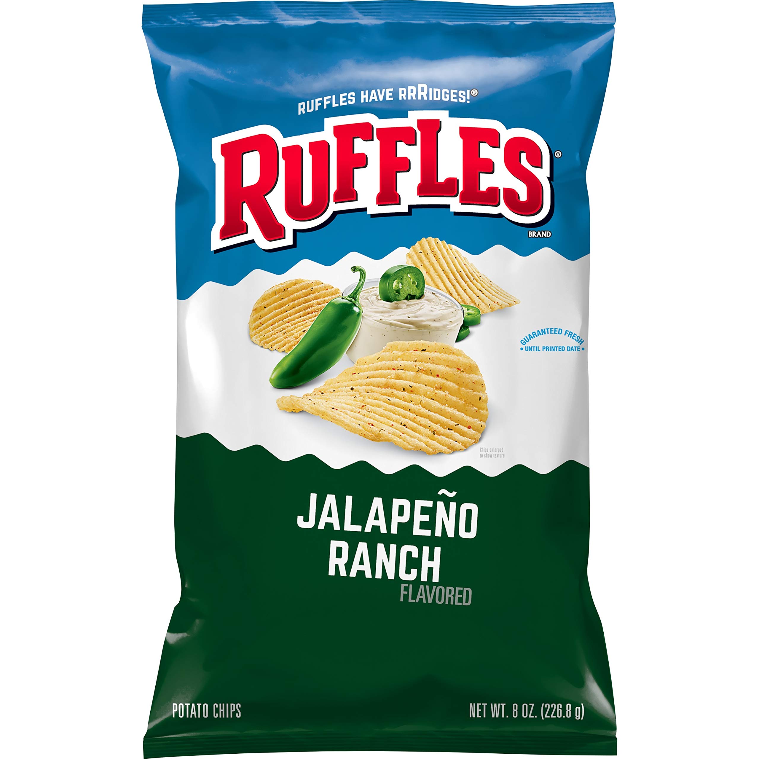 Ruffles Jalapeno Ranch Flavored Potato Chips - Crunchy Snacks, 8 Oz Bag - Perfect for Parties, Movie Nights & On-the-Go Snacking