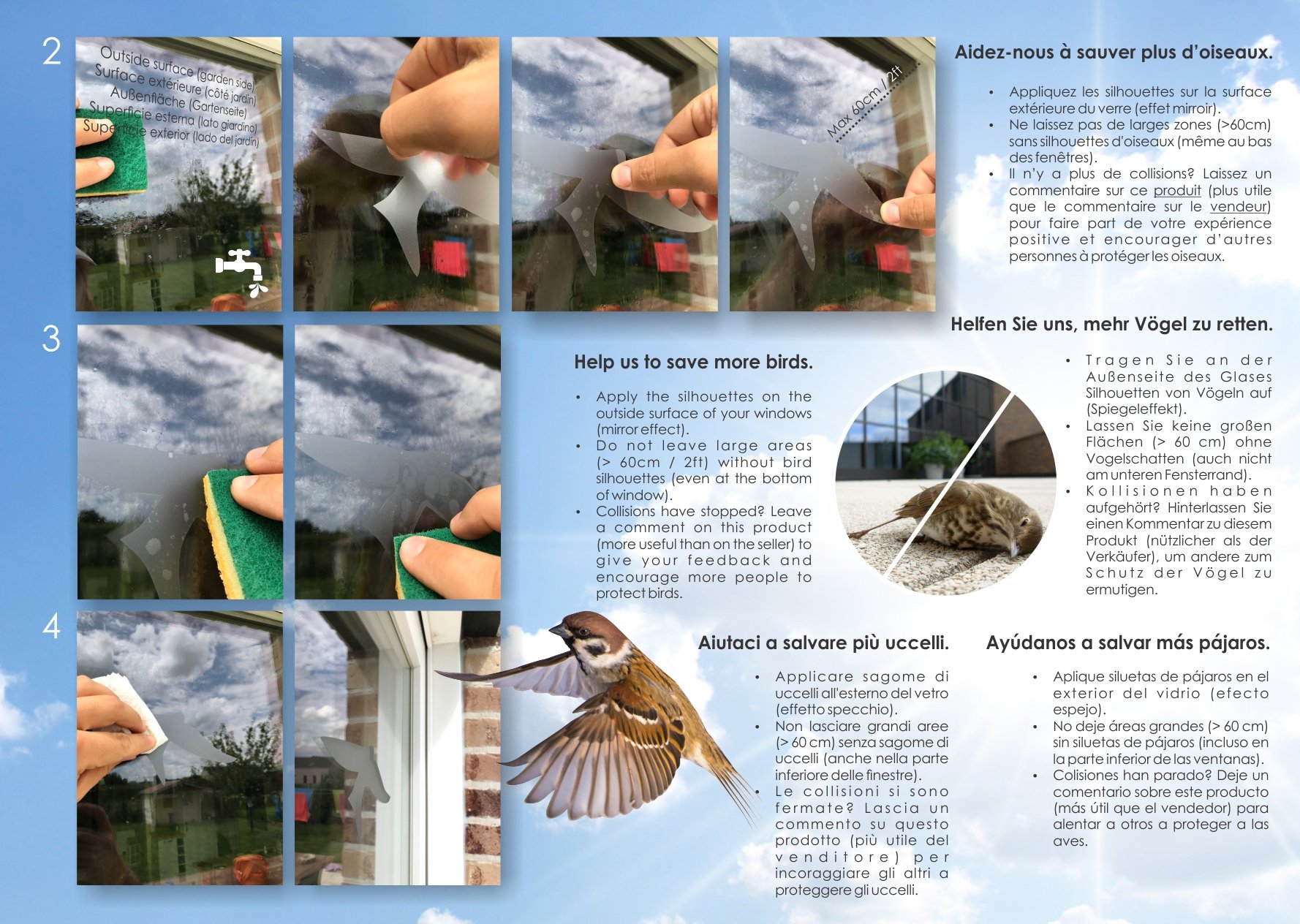 Anti-Collision Window Decals - 17 Bird Strike Prevention Stickers for Glass Windows (Light Grey) - Protect Birds from Window Collisions at Home, Office & Schools