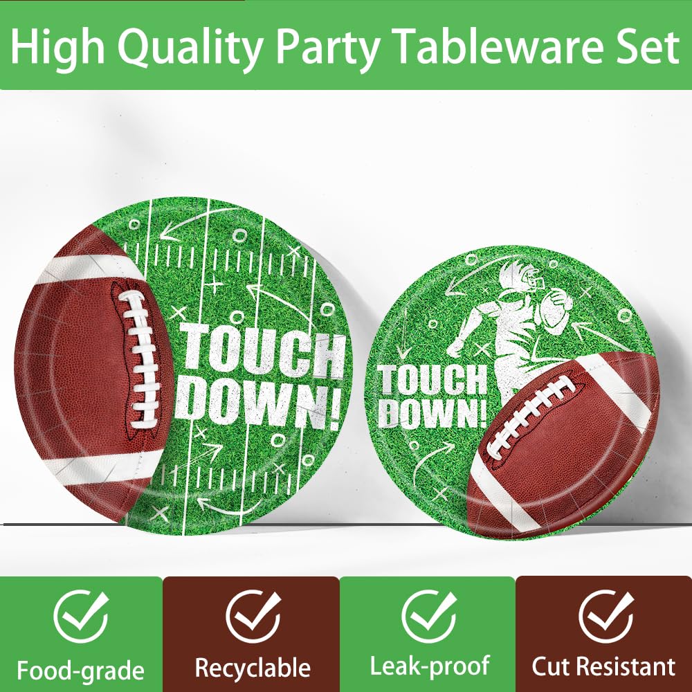 194-Piece Football Party Supplies Set - Disposable Plates, Napkins, Touchdown Paper Cups, Forks & Plastic Tablecloths for 24 Guests - Perfect for Football Birthday Parties, Super Bowl Celebrations & Game Day Decorations