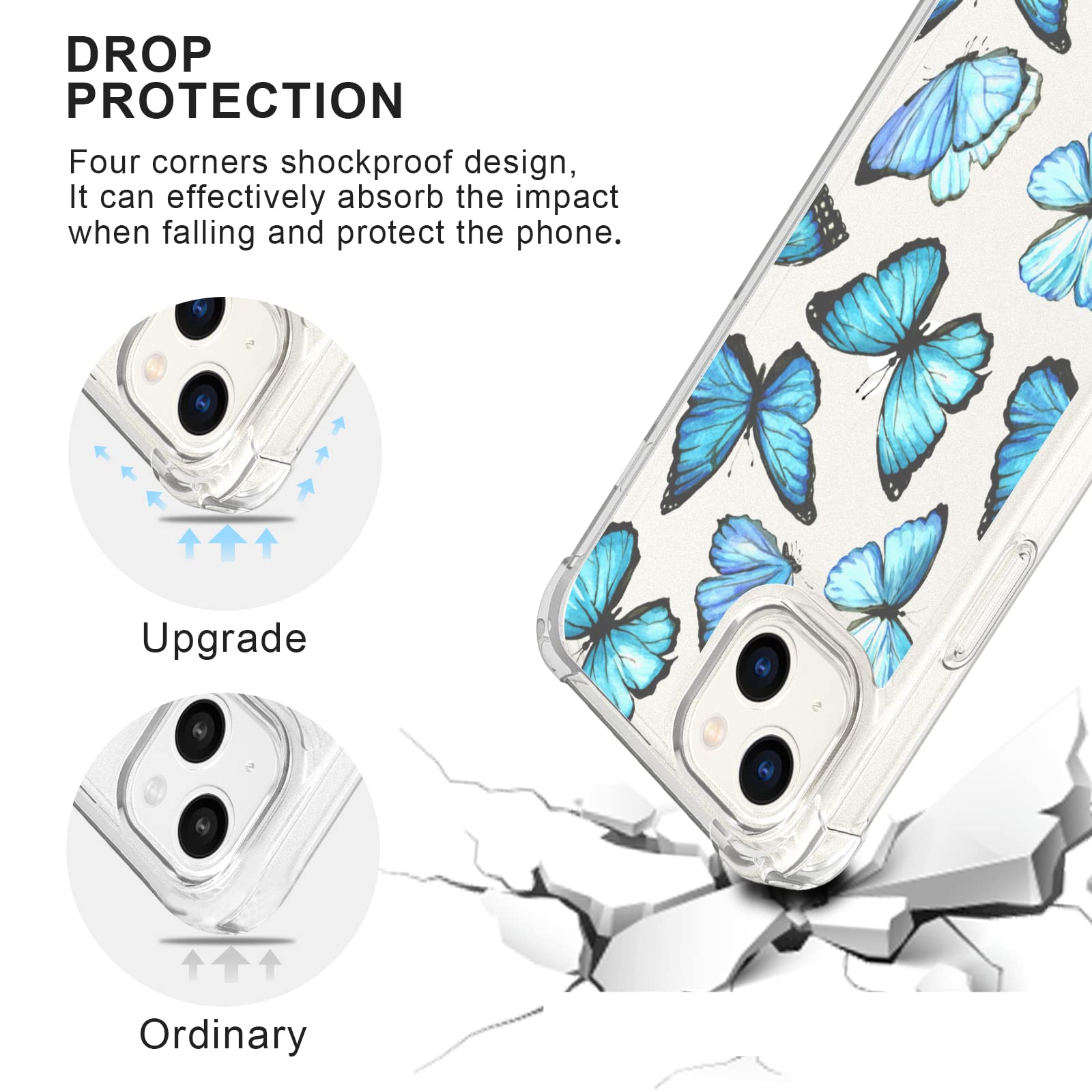 Blue Butterfly iPhone 13 Case - 6.1 Inch Shockproof Silicone Cover with Non-Slip Pattern, Soft Gel Frame for Women & Teens | Perfect Gift for Sisters, Birthday & Daily Protection