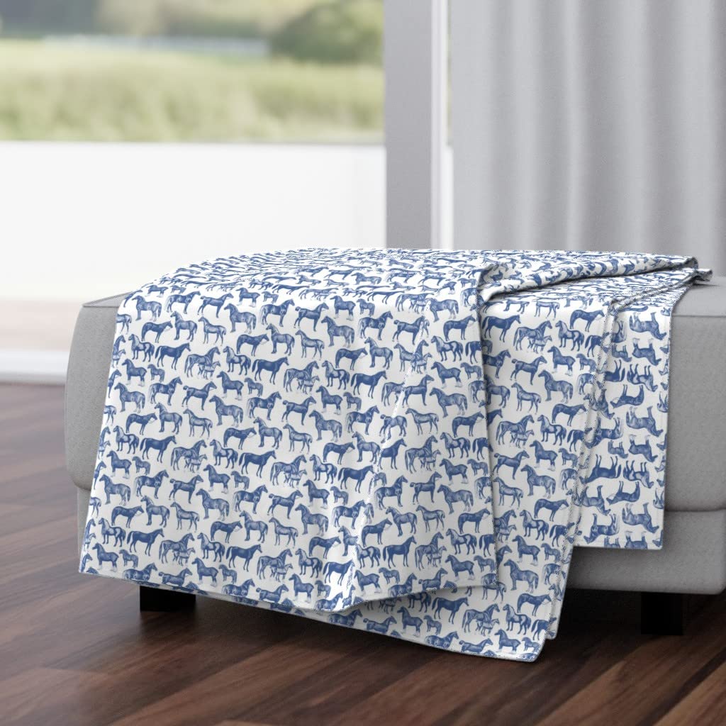 Soft Plush Minky Throw Blanket 50x70 Inches - Blue Horse Equestrian Farmhouse Design for Bed, Couch & Nursery | Cozy Fox Print Blanket for Gifts & Home Decor