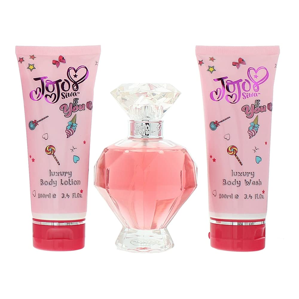 JOJO Siwa Beauty Be You Perfume Set - 100ml Eau De Parfum + 100ml Body Wash + 100ml Body Lotion Gift Set for Girls | Birthday Gift, Teen Fragrance Collection, Daily Skincare Routine