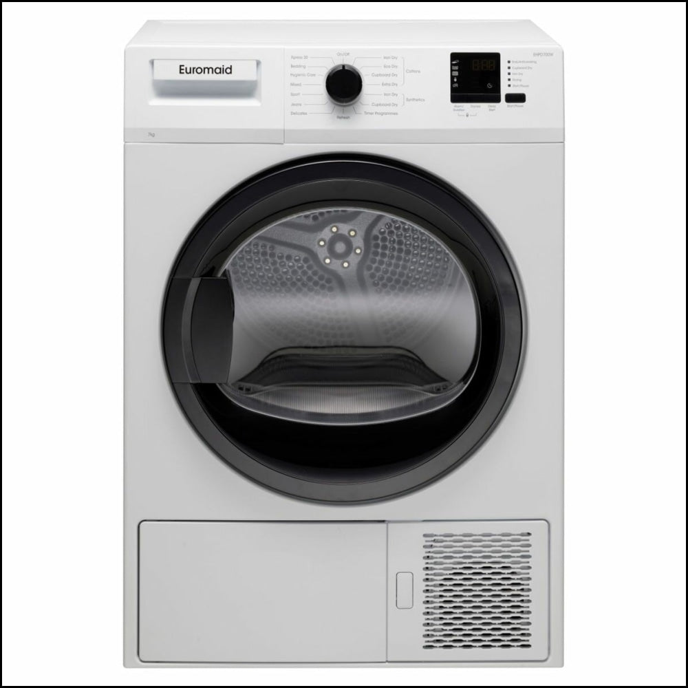 Euromaid EHPD700W 7kg Energy Efficient Heat Pump Dryer - Compact & Quiet for Apartments - Perfect for Small Spaces & Eco-Friendly Laundry