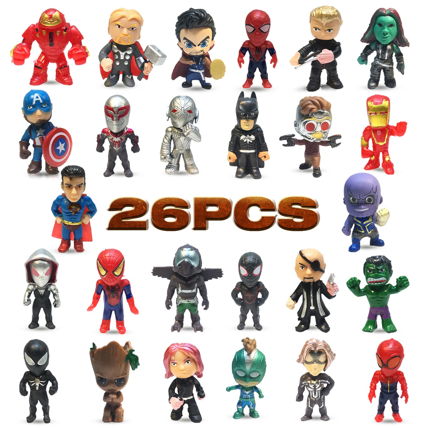 MAIXSUI 26-Piece Superhero Action Figure Set - Mini Superhero Toys for Boys, Birthday Party Favors, Cake & Cupcake Toppers - Perfect for Playtime, Collections & Superhero-Themed Parties