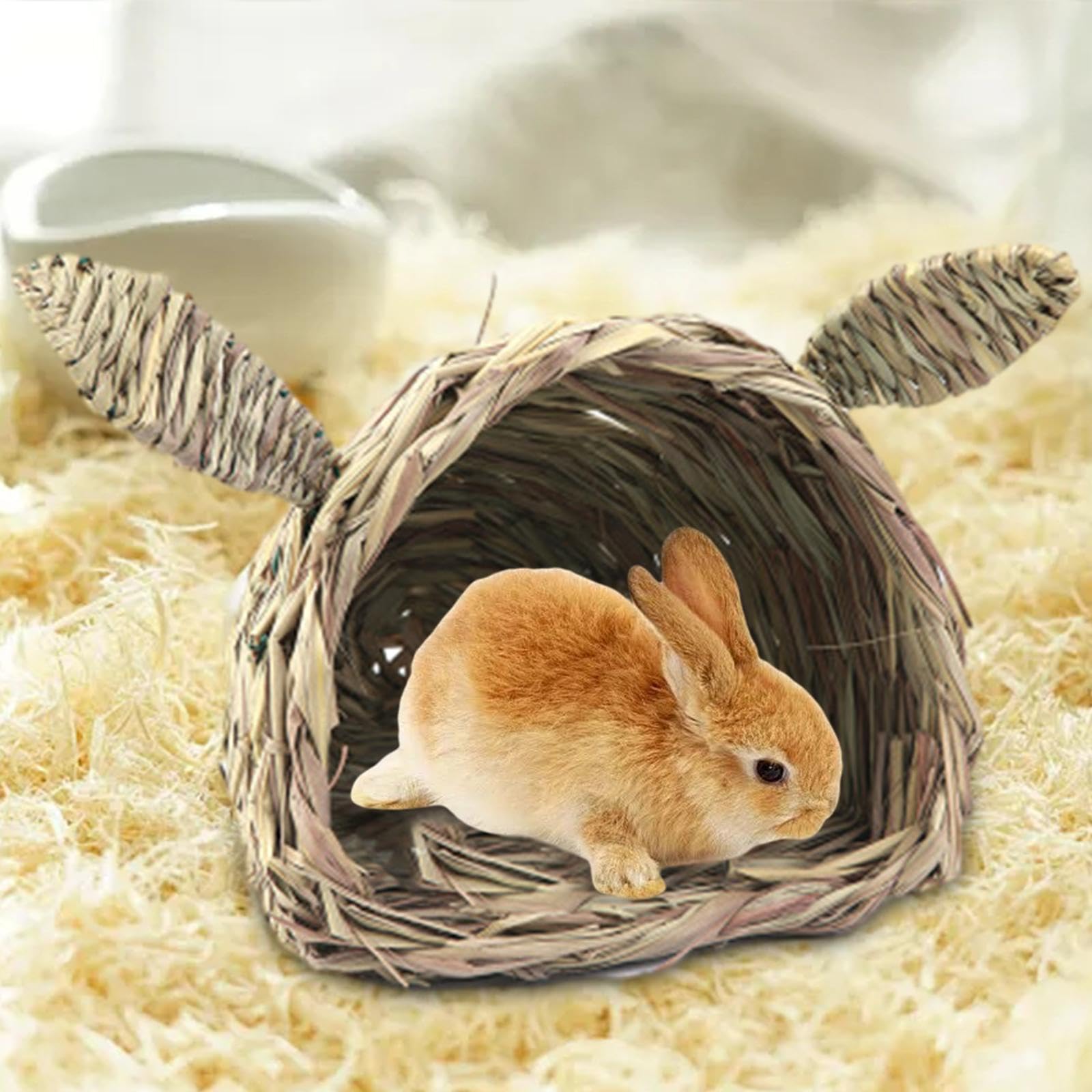 Hay Bed Hideaway Hut - Chew Toy & Straw Woven Grass Tunnel for Rabbits, Ferrets, Chinchillas & Small Pets | Cozy Nesting & Play Tunnel for Bunny Hideouts & Small Animal Enrichment