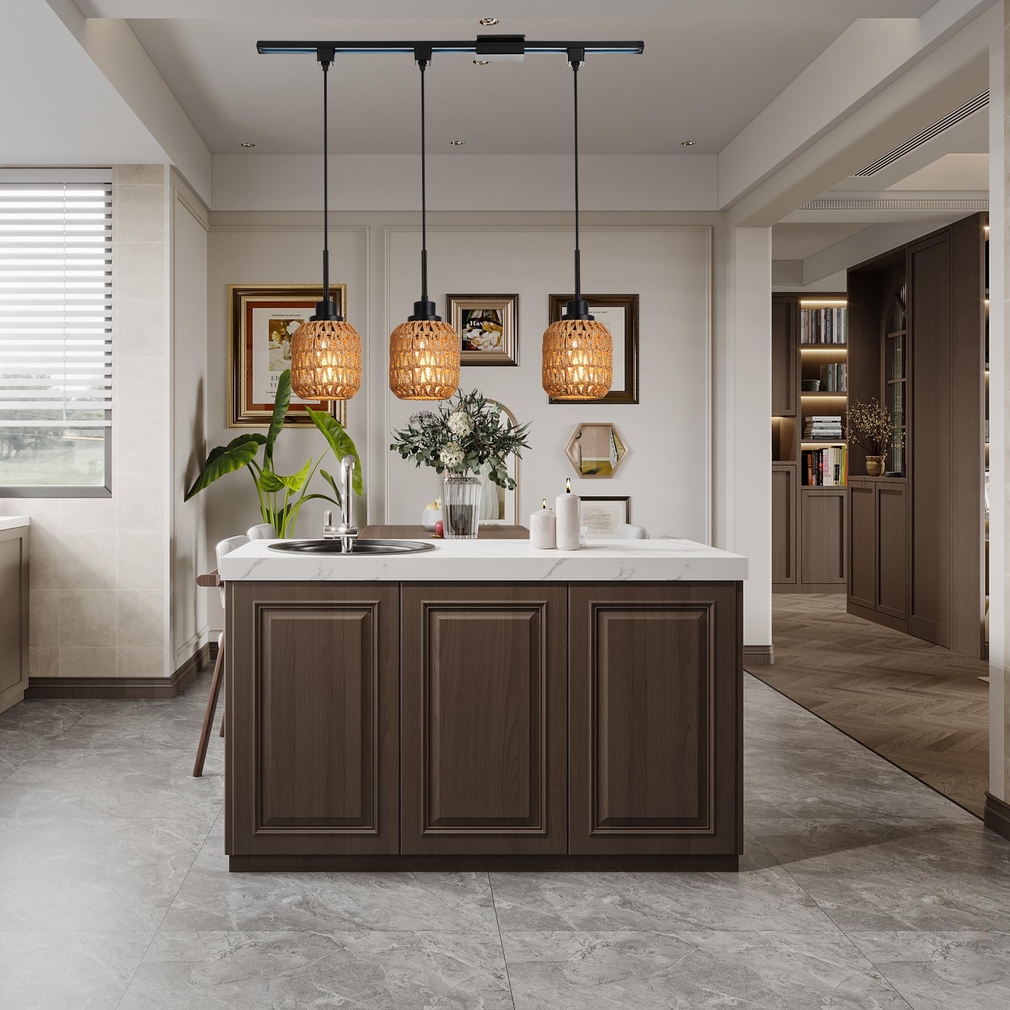 3-Light H-Shaped Track Lighting Pendant Set with 39.3
