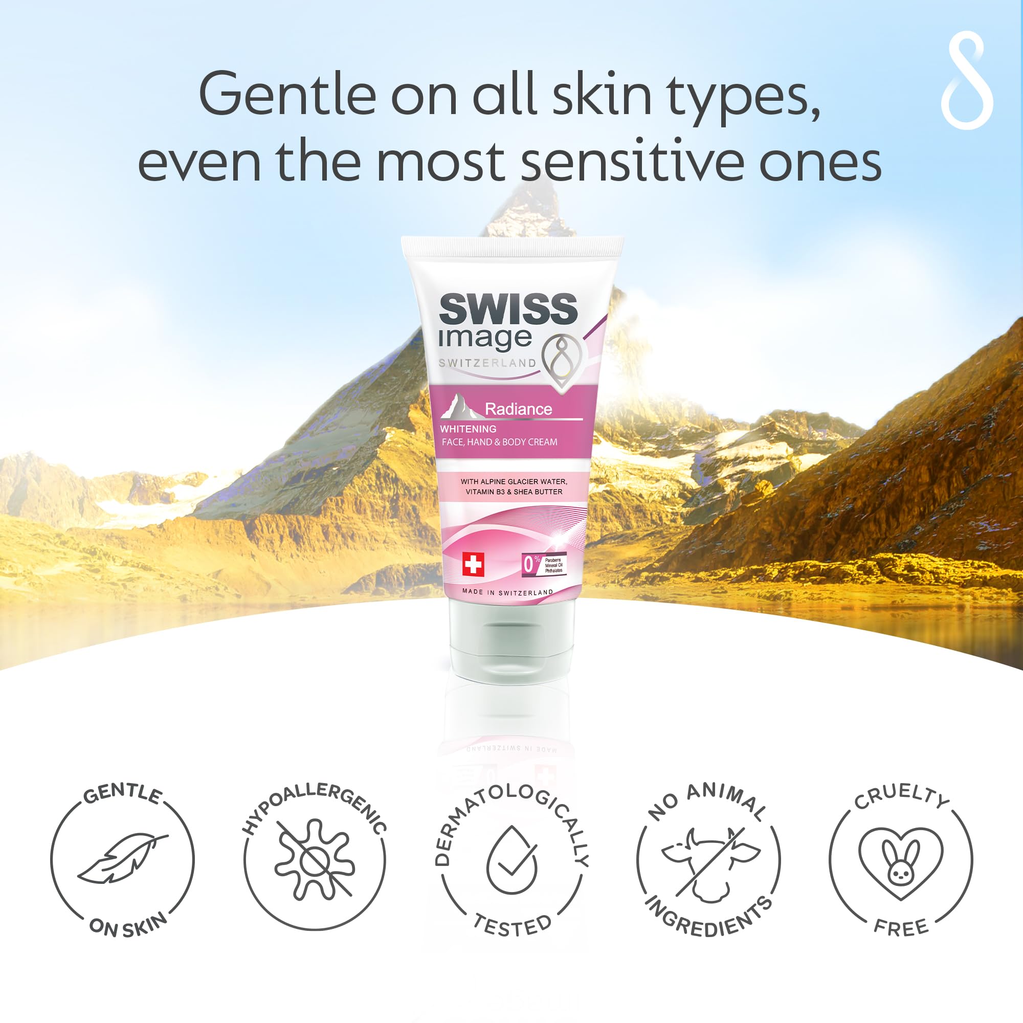 SWISSIMAGE Radiance Whitening Face, Hand & Body Cream - Natural & Effective Skin Brightening Moisturizer - Paraben-Free, No Mineral Oil or Phthalates - 75ml - Perfect for Daily Hydration & Glowing Skin Care Routine