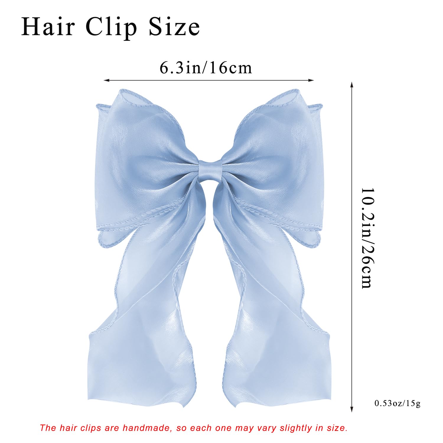 Blue Silk Hair Bow Clips for Women - Elegant Long Tail French Ribbon Bows for Girls & Parties
