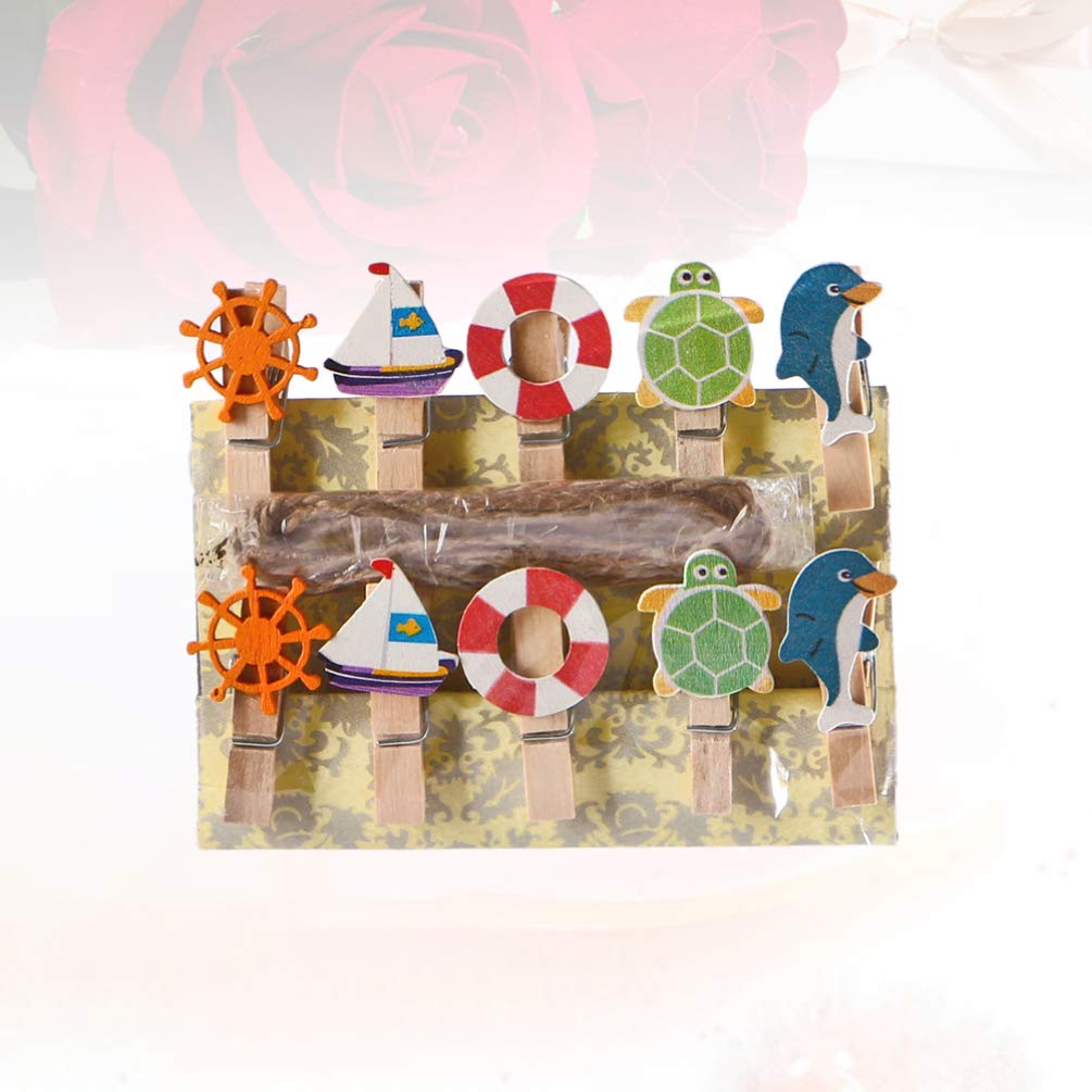 Amosfun Mini Wooden Clothespins - 10pcs Mediterranean Style Photo Clips for Hanging Pictures, Scrapbooking & DIY Crafts - Dolphin-Themed Decorative Clips for Home, Office & Party Decor