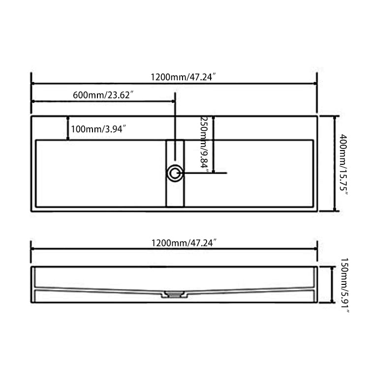 47 Inch Glossy White Wall-Mount Double Sink Stone Resin Trough Bathroom Vanity with 2 Faucet Holes - Perfect for Modern Farmhouse, RV & Tiny House Bathrooms