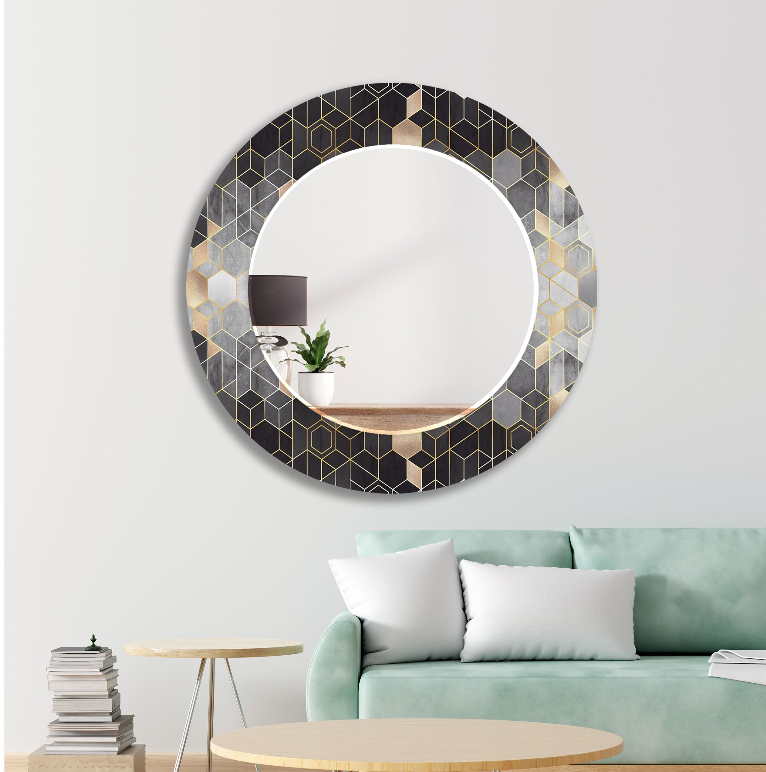 Stylish Black and Gold Hexagon Wall Mirror - Elegant Home Decor for Living Room, Bedroom, or Bathroom