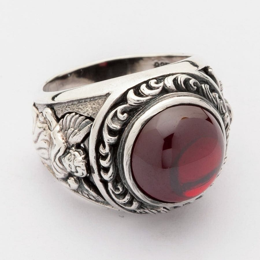 Red Stone Cupid Love Sterling Silver Ring for Women - Romantic Heart-Shaped Jewelry Gift for Valentine's Day, Anniversary & Special Occasions