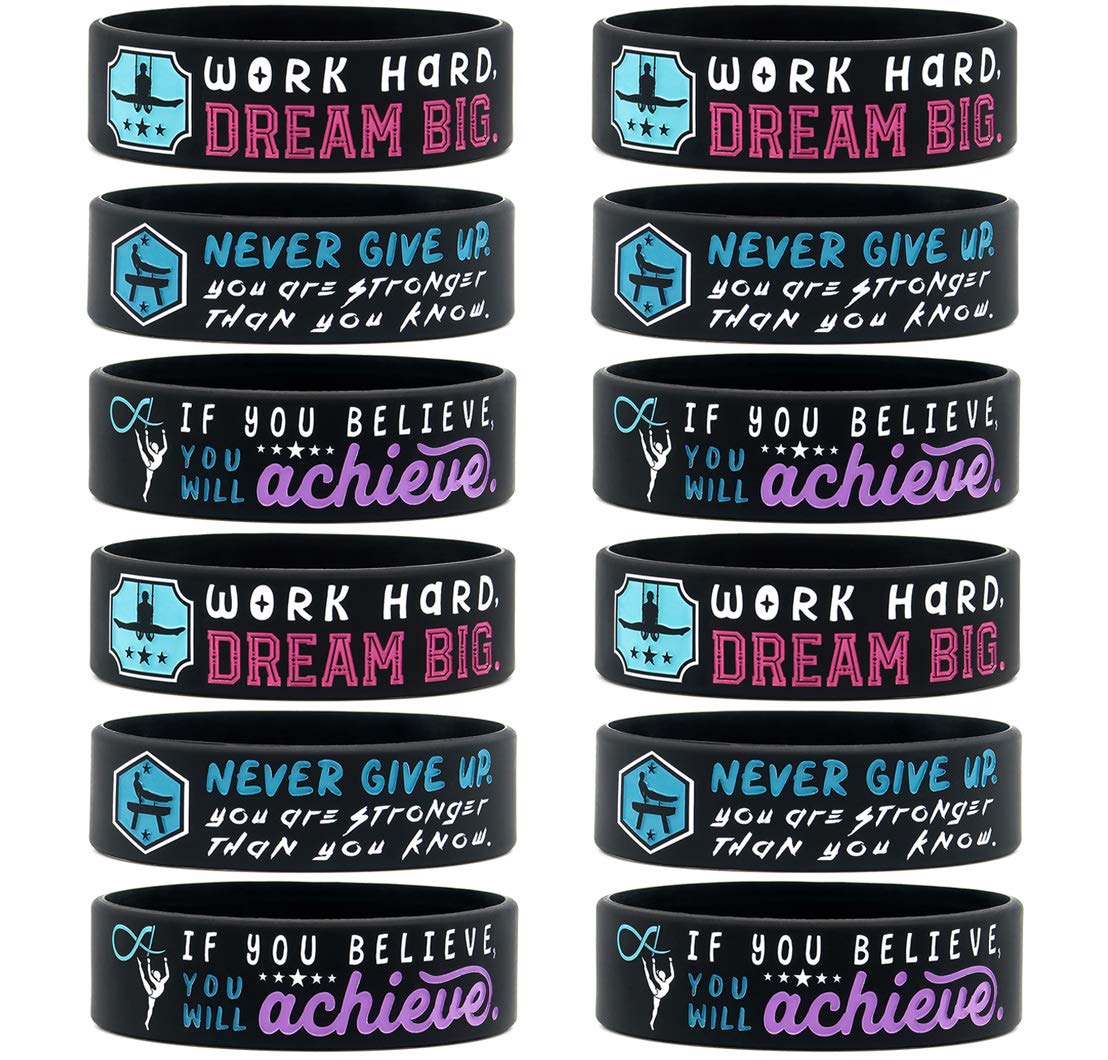 Inkstone Motivational Silicone Wristbands for Gymnastics - Inspirational Rubber Bracelets with Quotes - Perfect for Training, Competitions & Team Spirit